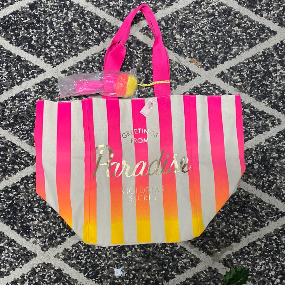 New Victoria’s Secret Stripped Pom Pom Tote Bag